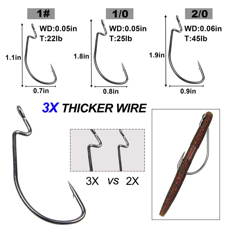 Shaddock Fishing Bass Fishing Wacky Worm Kit, Wacky Rig Tool with O Rings, Weed Guard Weedless Hooks, Worm Bait Hooks Soft Plastic Lures Set for Soft Stick Baits (176pcs Kit) - Image 5